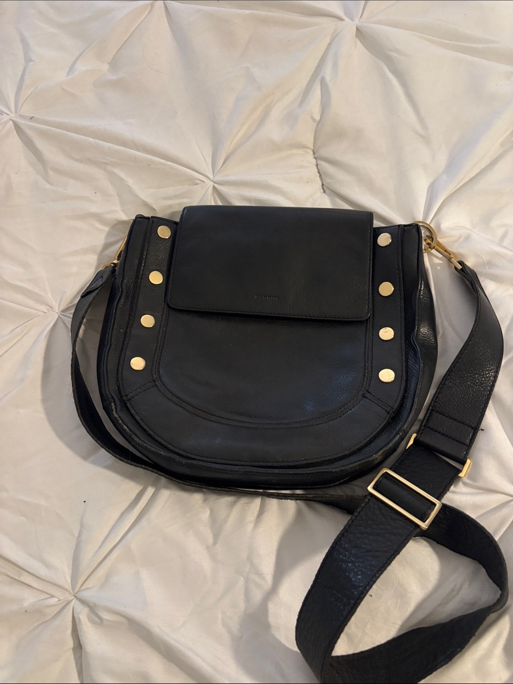Hammitt Black Leather Crossbody with Gold Studs